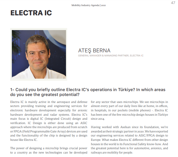 Mobility Industry Agenda Dergisinde ElectraIC Röportajı-ElectraIC