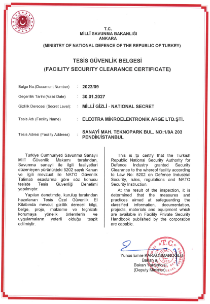 FACILITY SECURITY CLEARANCE CERTIFICATE for ELECTRA IC-ElectraIC