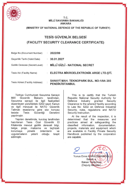 ELECTRA IC'ye TESİS GÜVENLİK BELGESİ-ElectraIC