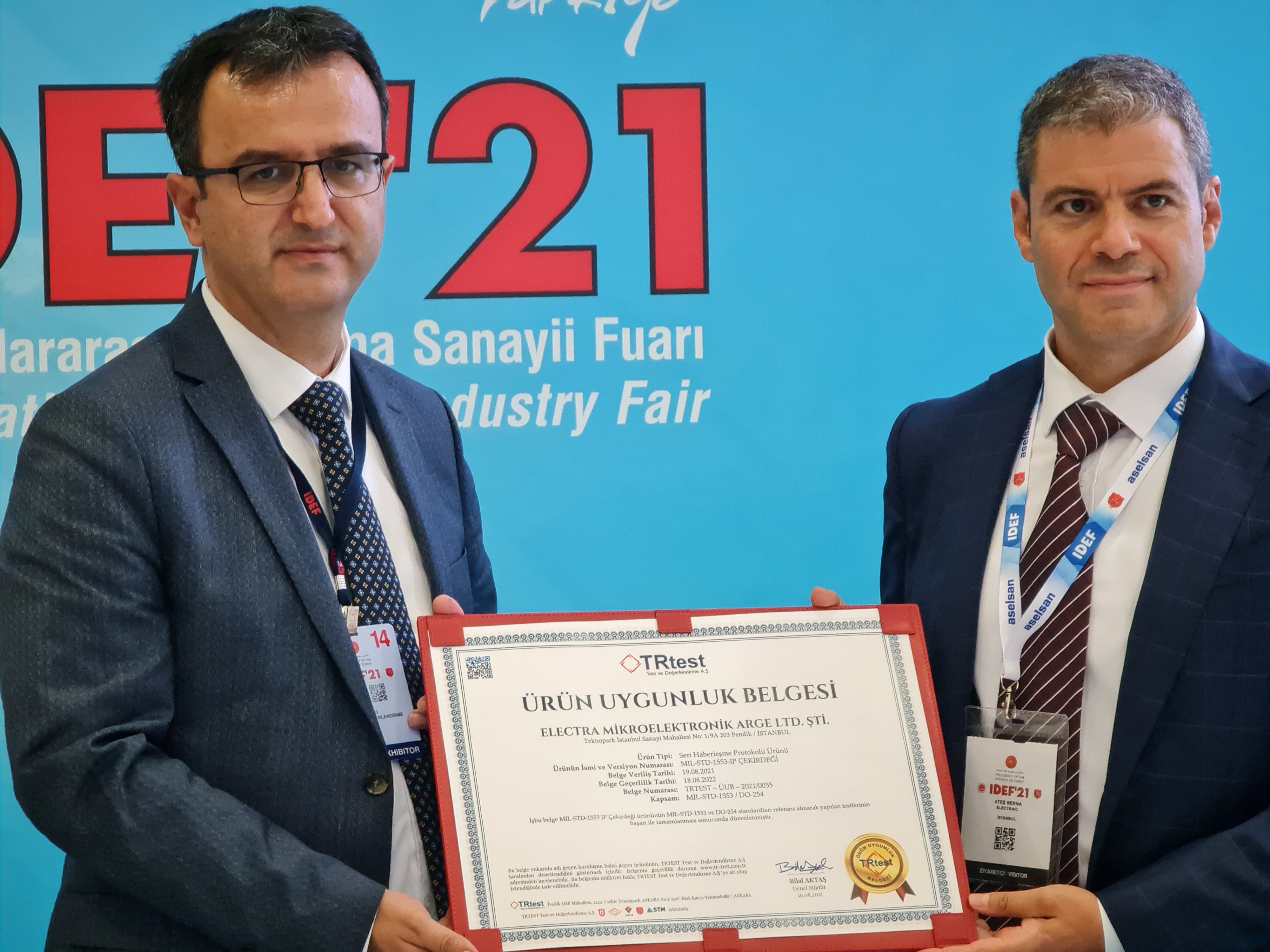 Conformity Certificate to ElectraIC at IDEF21 Fair-ElectraIC