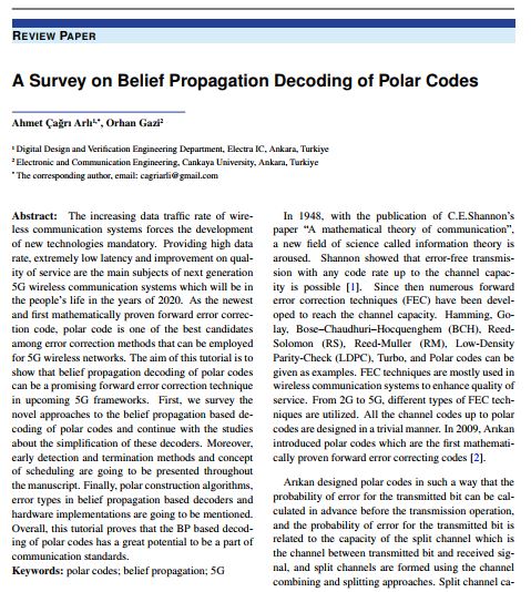 Polar Kodların BP Algoritması ile Çözülmesi Üzerine Bir Araştırma-ElectraIC